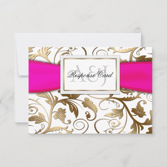 Gold Floral RSVP con Fuchsia Bow (Anverso)