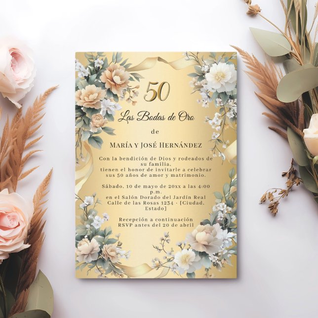 Gold Florals Invitación Bodas de Oro (Subido por el creador)