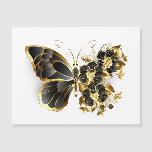 Gold Flower Butterfly with Black Orchid (Anverso)