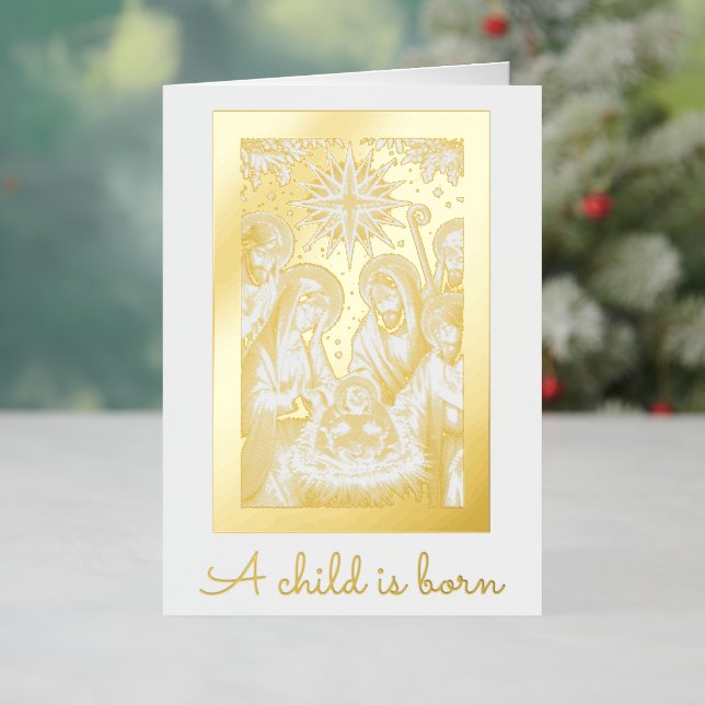 Gold Foil Nativity Personalize Signature Christmas (Vacaciones in situ)