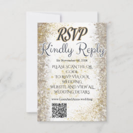 Gold Foil Photo Wedding RSVP QR Code Card