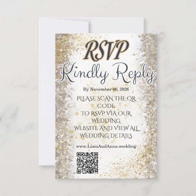 Gold Foil Photo Wedding RSVP QR Code Card (Anverso)