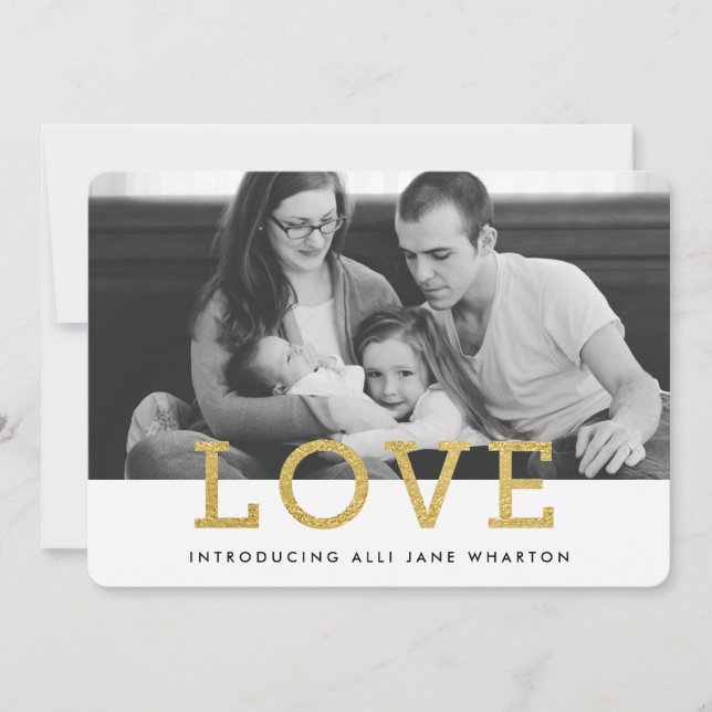 Gold Glam Love | Anuncio de nacimiento de foto mod (Anverso)