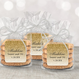 Gold Glam Purpurina Sweet 16 Favor Etiqueta