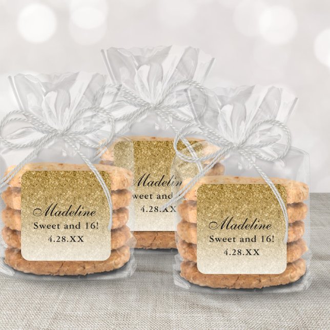 Gold Glam Purpurina Sweet 16 Favor Etiqueta (Subido por el creador)