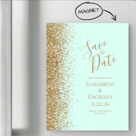 Gold Glitter Mint Green Magnetic Save the Date