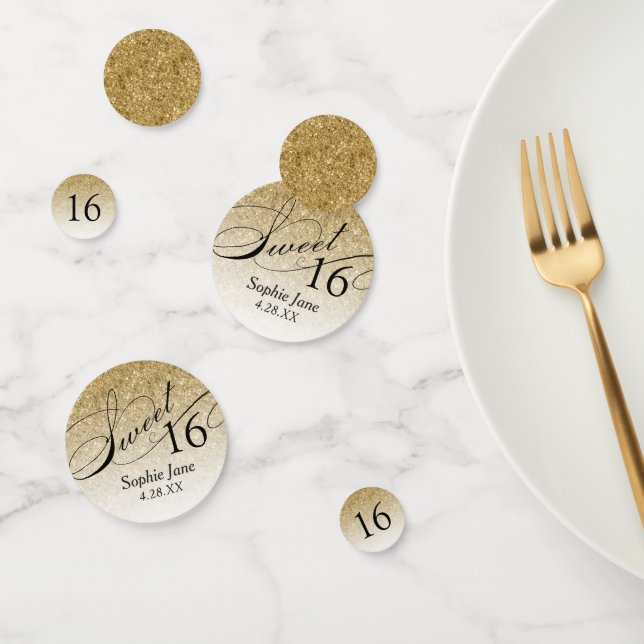 Gold Glitter Personalized Sweet 16 Confetti (Grupo)