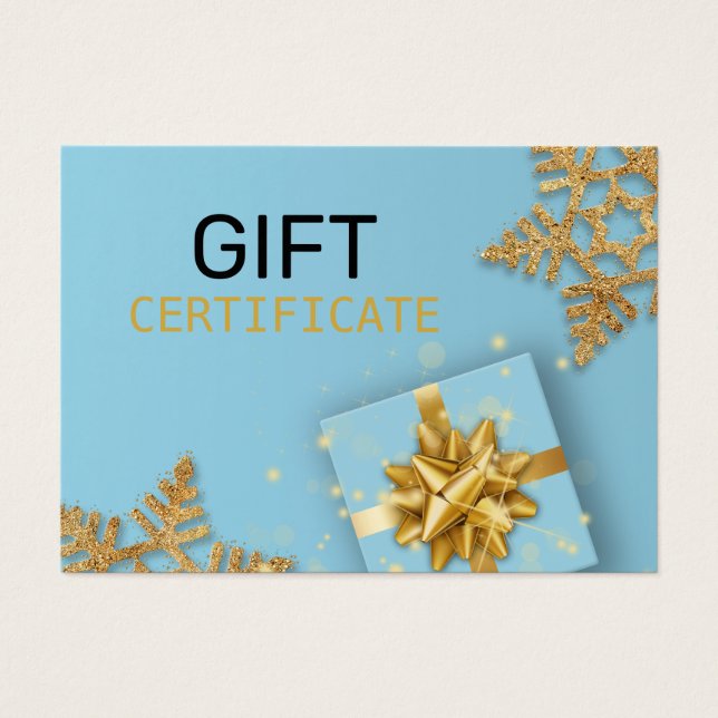 Gold Glitter Snowflakes Gift Box Blue Gift Card (Frente)