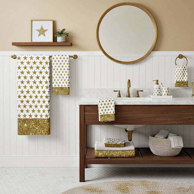 Gold glitter stars  bath towel set (Subido por el creador)