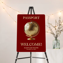 Gold Globe Passport Travel Baby Shower