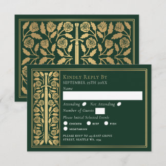 Gold Green Medieval Sword Wedding RSVP