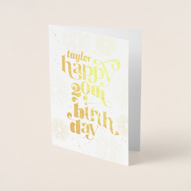 Gold Happy 20 Birthday con tarjeta de saludo de no (Anverso)