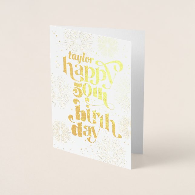 Gold Happy 50th Birthday con tarjeta de saludo de  (Anverso)