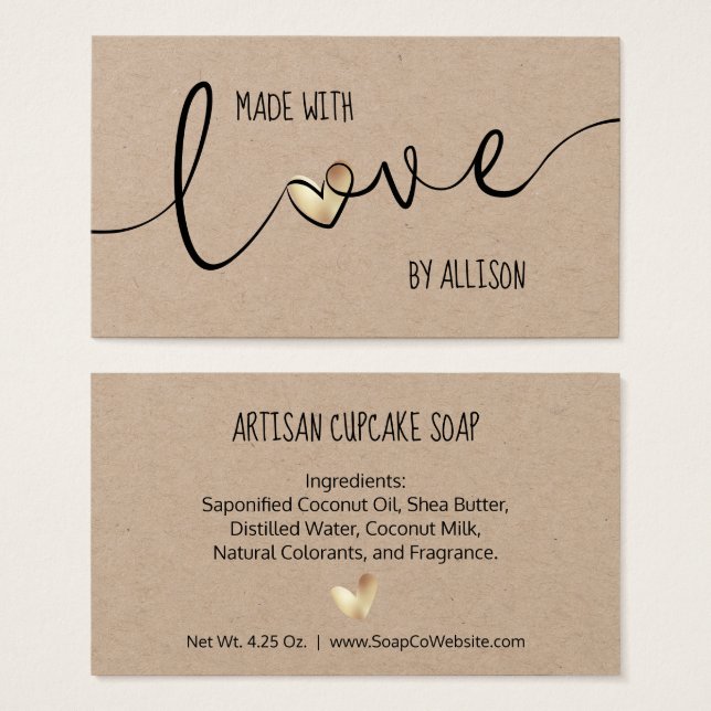 Gold Heart Elegant Hecho Con Bolsas De Regalo De K (Anverso y reverso)