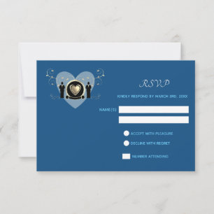 Gold Heart Male Boda Classic Blue Tarjeta RSVP