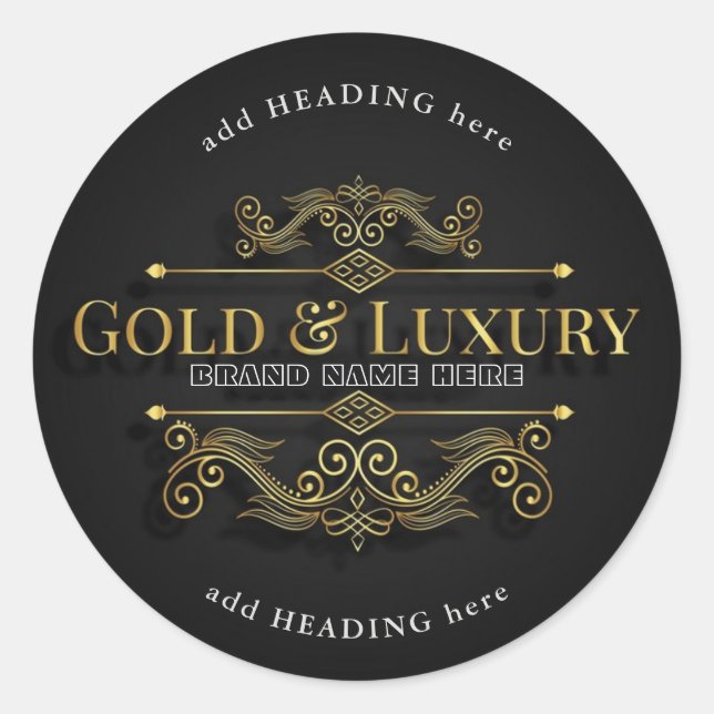 Gold & Luxury Brand Name Round Pegatina (Anverso)