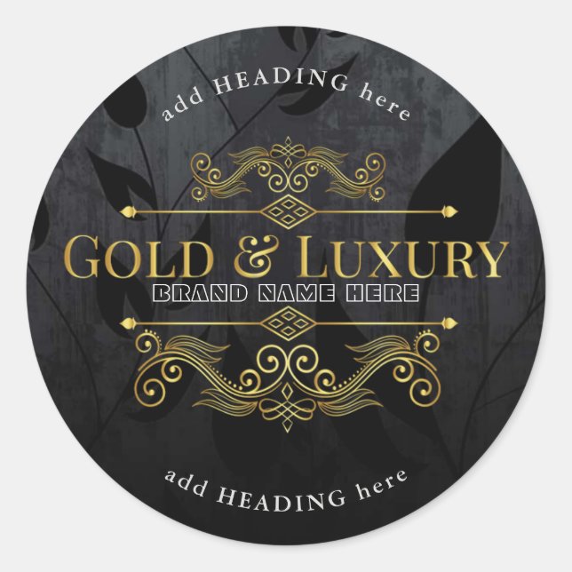 Gold & Luxury Brand Name Round Pegatina (Anverso)