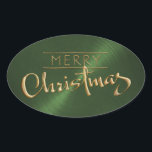 Gold Merry Christmas Green Pegatina Grabado en rel<br><div class="desc">Artículos con temática navideña diseñados por Umua. Impreso y enviado por Zazzle o sus afiliados.</div>