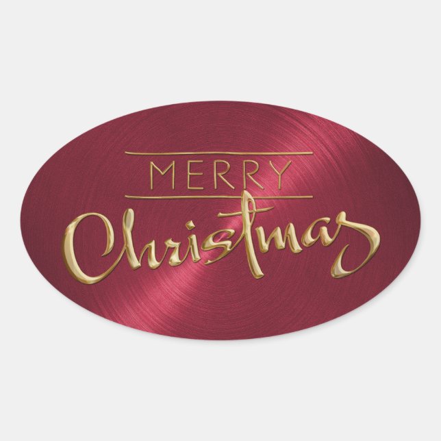 Gold Merry Christmas Red Pegatina Grabado en relie (Anverso)