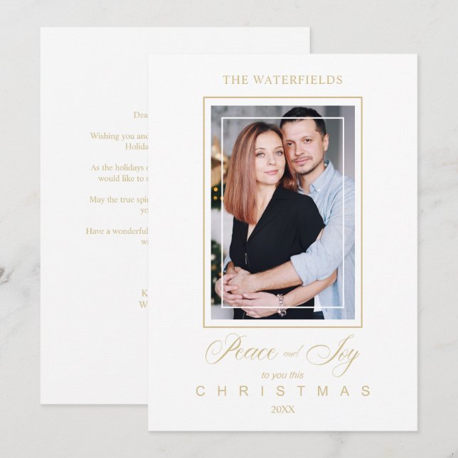 Gold Minimalist Modern Christmas Photo Family (Anverso / Reverso)