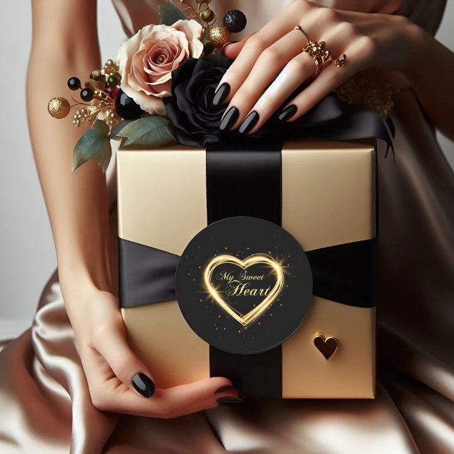 Gold My Sweet Heart Black Valentine Round Pegatina (Subido por el creador)