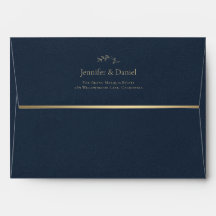 Gold & Navy Blue Chic Calligraphy Wedding Envelope