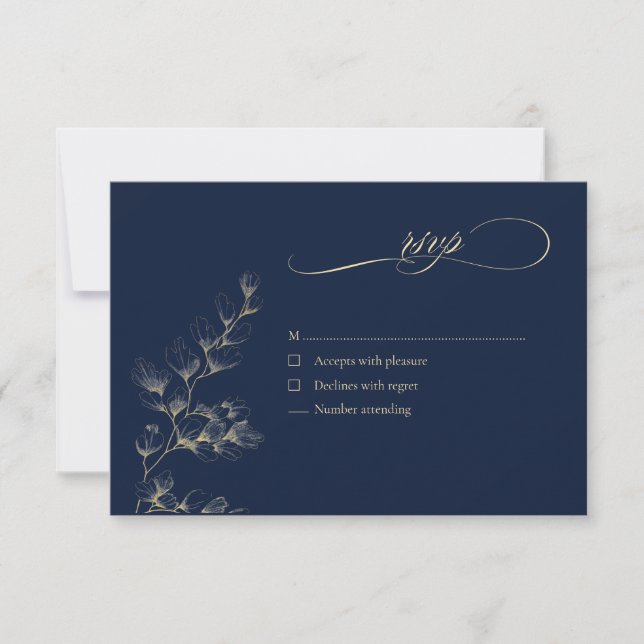 Gold & Navy Wedding RSVP Card (Anverso)