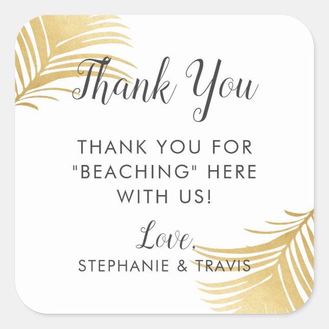 Gold Palm Beach Gracias Etiqueta De Favor Del Hote (Anverso)