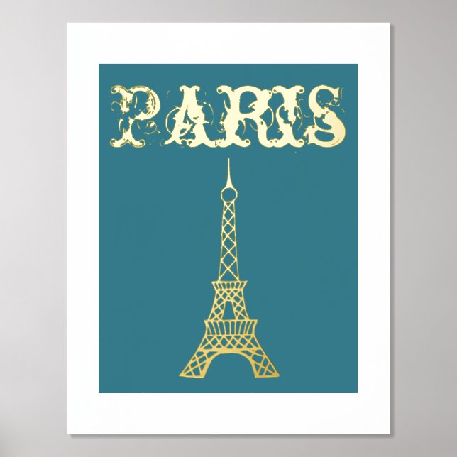 Gold Paris Eiffel Tower Wall Art Decoración Poster (Anverso)