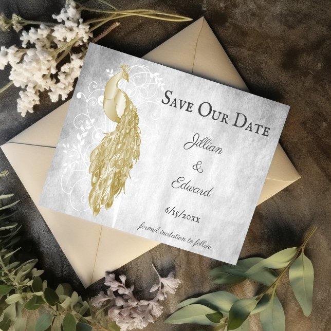 Gold Peacock Salve La Fecha Anuncio (Gold Peacock Save the Date)
