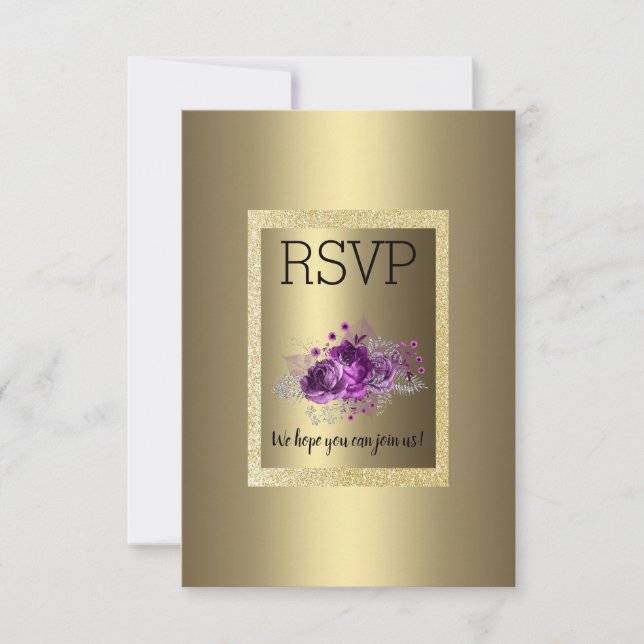 Gold Purple Simple Elegante Floral RSVP (Anverso)