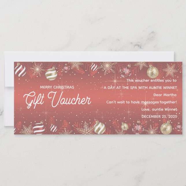 Gold & Red Ornament Christmas Gift Voucher (Anverso)