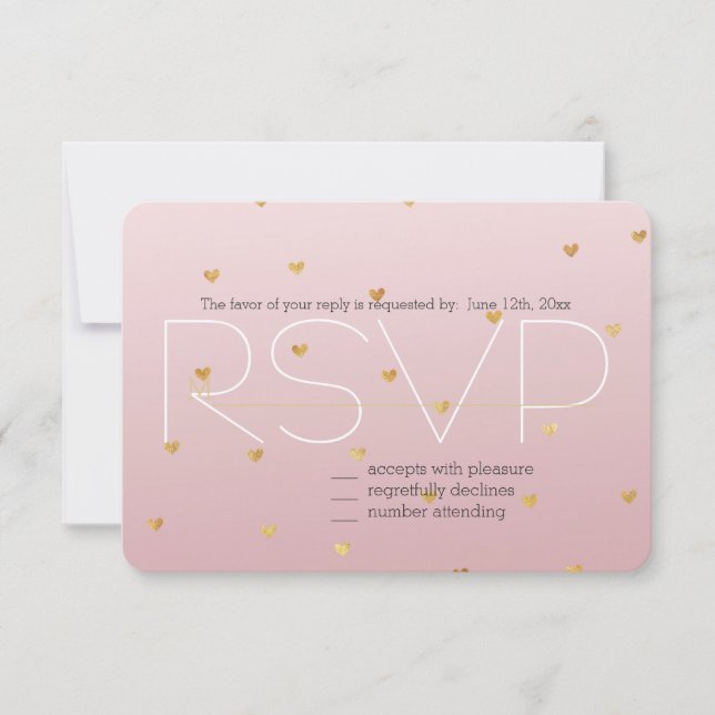 Gold Rubor Ombre rosa Corazones RSVP (Anverso)