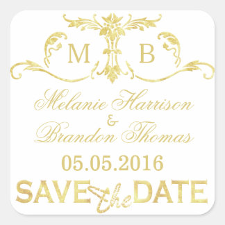 Gold Save the Date Pegatinas boda de monograma de