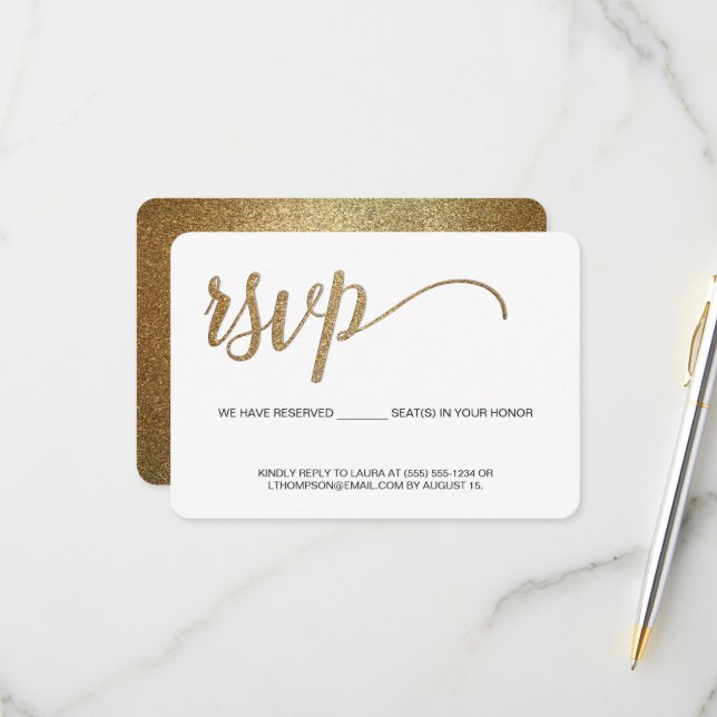 Gold Script RSVP sin correo Asiento reservado (Anverso/Reverso In Situ)