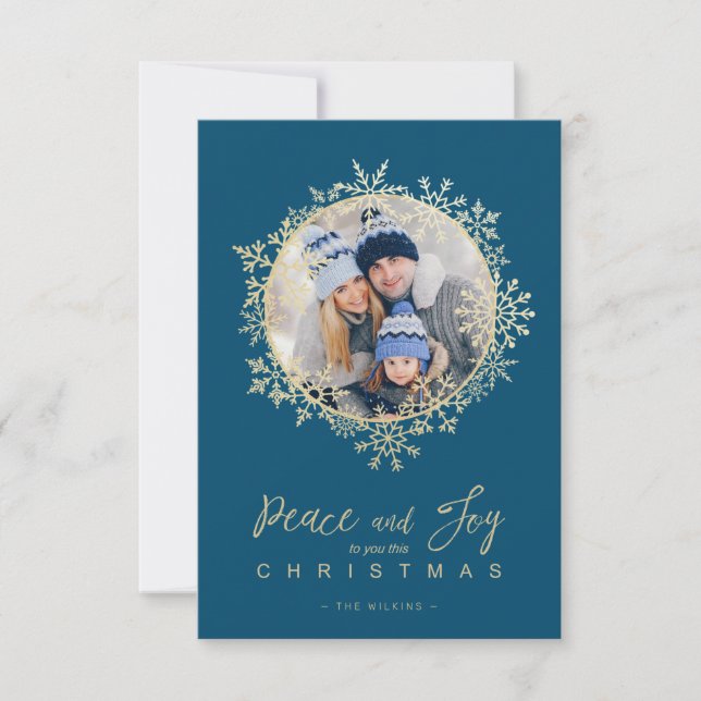 Gold Snowflakes Merry Christmas Round Family Photo (Anverso)