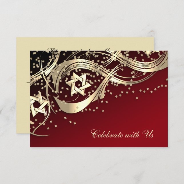 Gold Star Confetti Flourit RSVP Card Black (Anverso / Reverso)