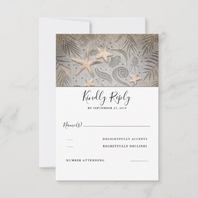 Gold Starfish Beach Wedding RSVP (Anverso)