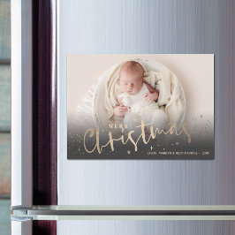 Gold Stars Merry Christmas Photo Magnetic Card