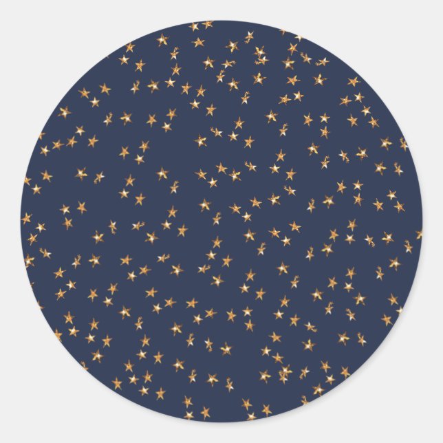 Gold Stars Midnight Blue Classic Round Pegatina (Anverso)