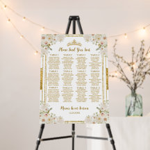 Gold Sweet 16 White Floral Birthday Seating Chart
