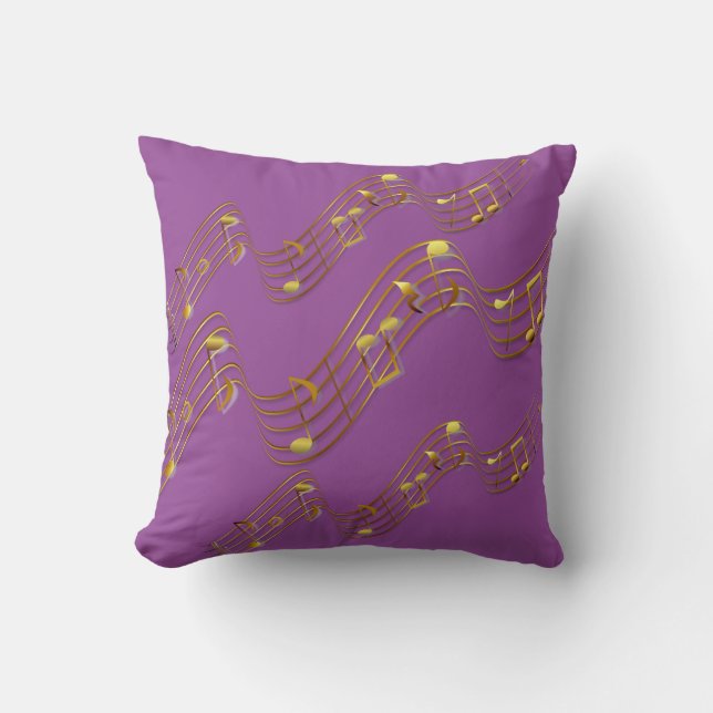 Gold Swirl Music Notes Purple 2 Cojín decorativo (Anverso)