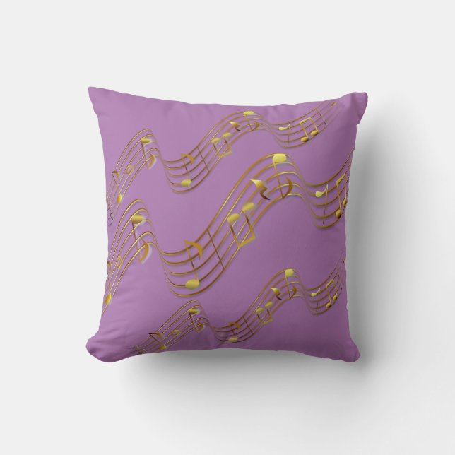 Gold Swirl Music Notes Purple Cojín decorativo (Anverso)