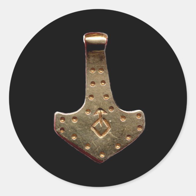 Gold Thor Hammer negro grandes pegatinas redondos (Anverso)