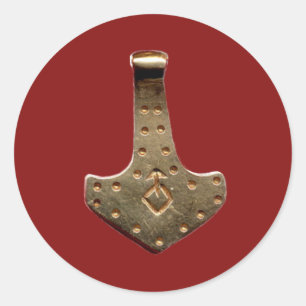 Gold Thor Hammer rojo grandes pegatinas redondos