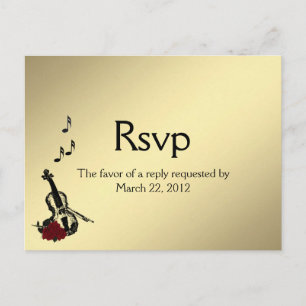 Gold Violin Music RSVP con tarjeta de postcarta En