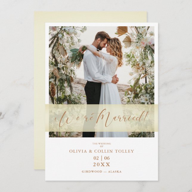 Gold Wedding Photo Just Married Hand Letterd Quote (Anverso / Reverso)