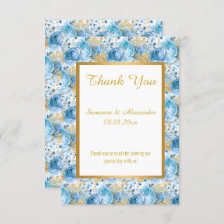 GOLD WHITE BLUE LEAF FLORAL Gracias tarjeta