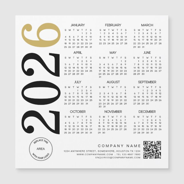 Gold White Calendar Logo de 2024 QR Code Business (Anverso)
