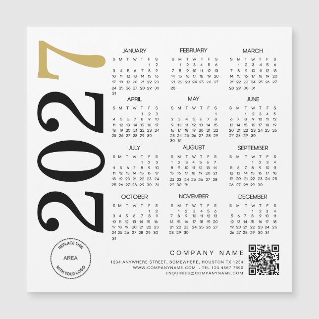 Gold White Calendar Logo de 2024 QR Code Business (Anverso)